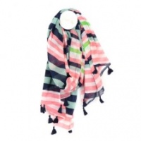Cotton Stripe Scarf in Salmon & Blue by Peace of Mind